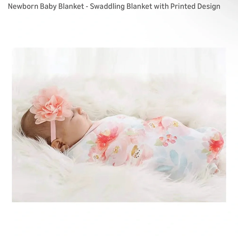 Floral Baby Swaddle and Pink Flower Headband Set